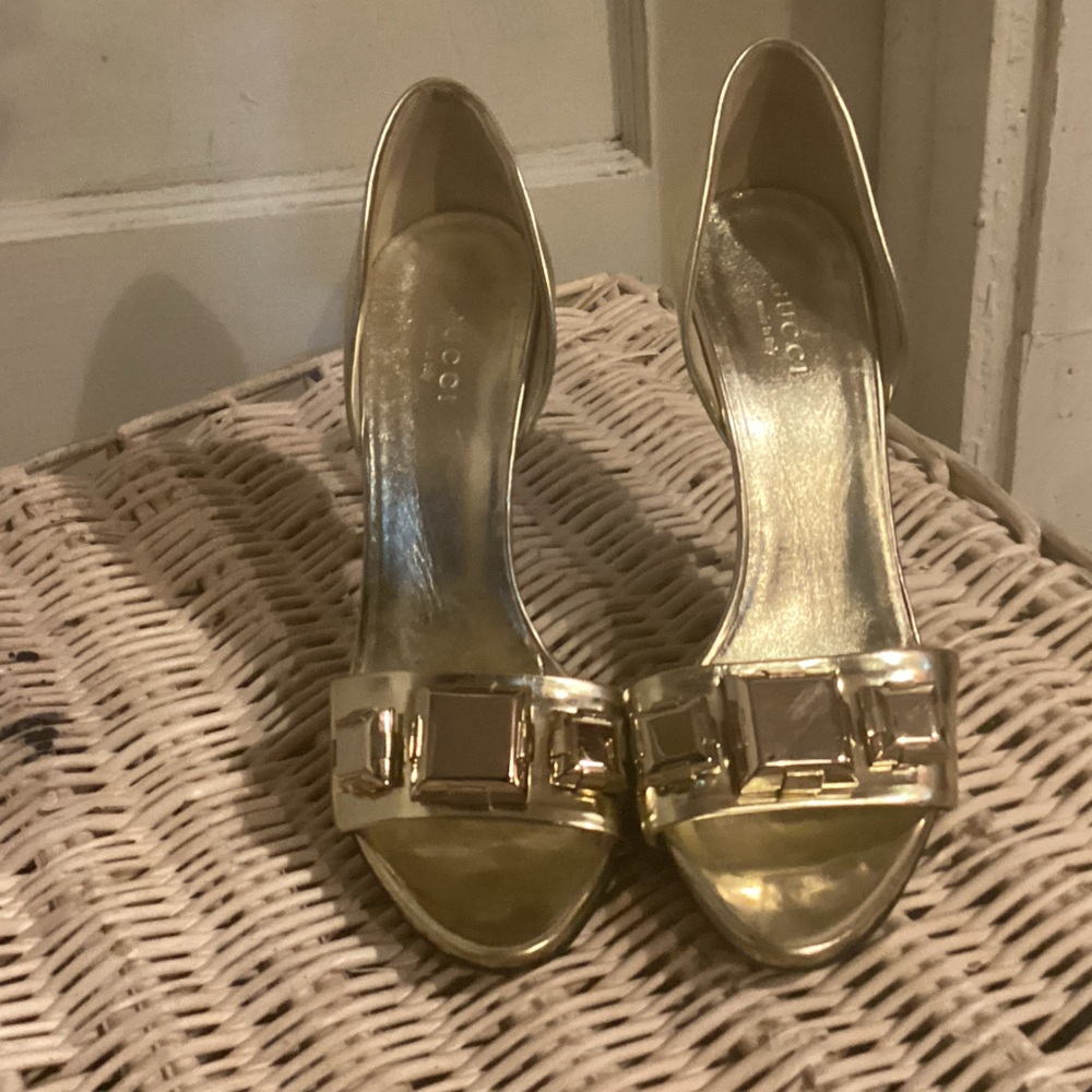 Gucci Gold Heeled Sandals